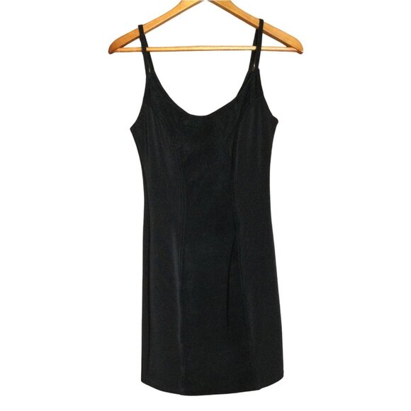 Vintage 90s Firenze Santa Barbara Black Suede & Stretch Knit Mini Dress Size S - Picture 1 of 8